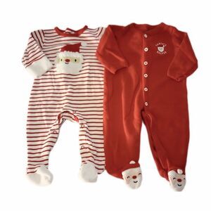 2pc Santa Christmas Holiday Infant Sleepers sz 6M Infant Pajamas PJs